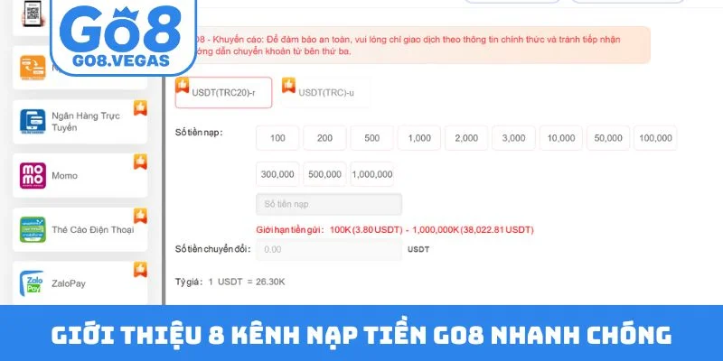 Giới thiệu 8 kênh nạp tiền GO8 nhanh chóng